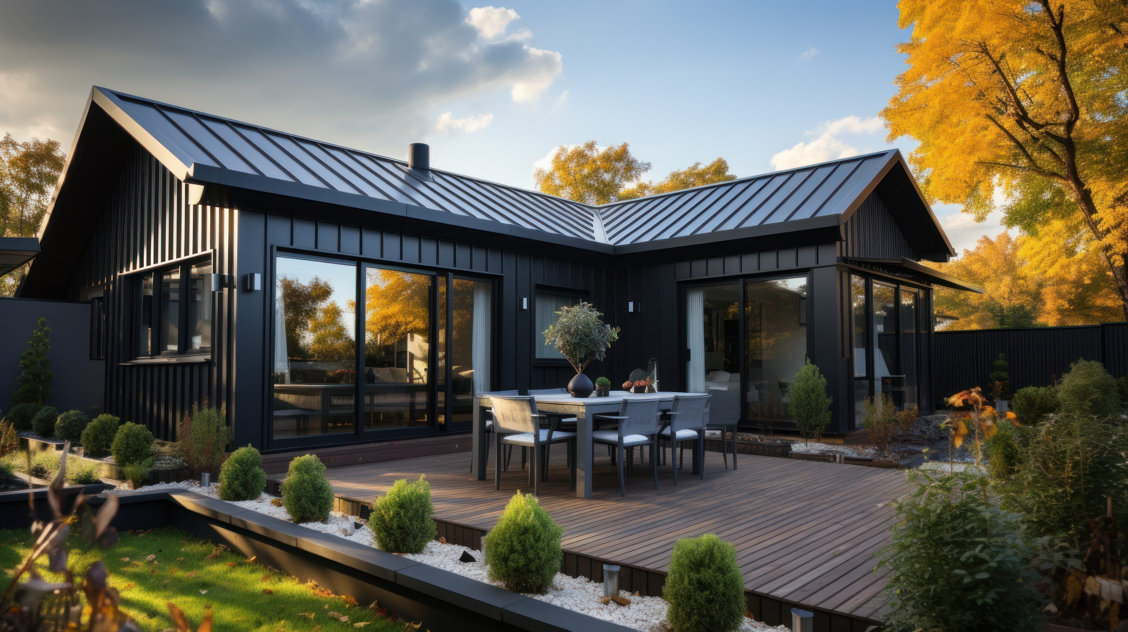 corrugated metal roof installed in a modern house. Corrugated metal roof Modern roof made of metal Metal sheet roof.